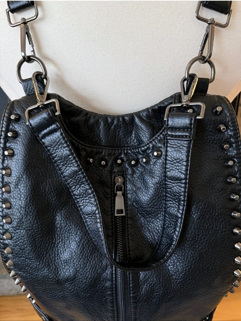 Black Stud Backpack Bag Shoulder Goth Punk Oversized Boho Slouchy Purse Travel